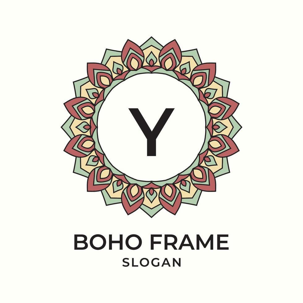 letter Y mandala boho frame vintage design element vector