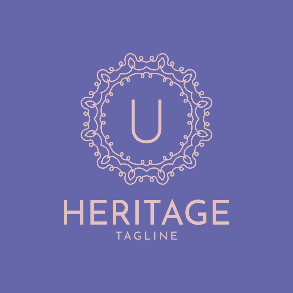 letter U feminine circle frame luxury vector logo design