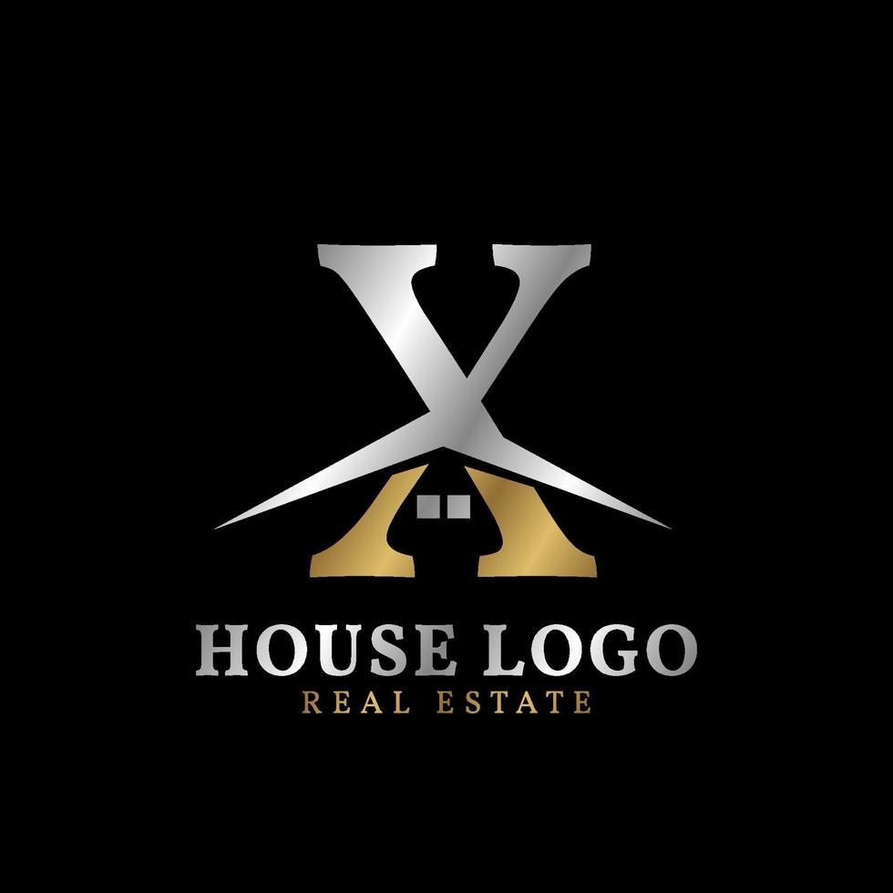 letra x con techo y ventana lujoso diseño de logotipo de vector de bienes raíces