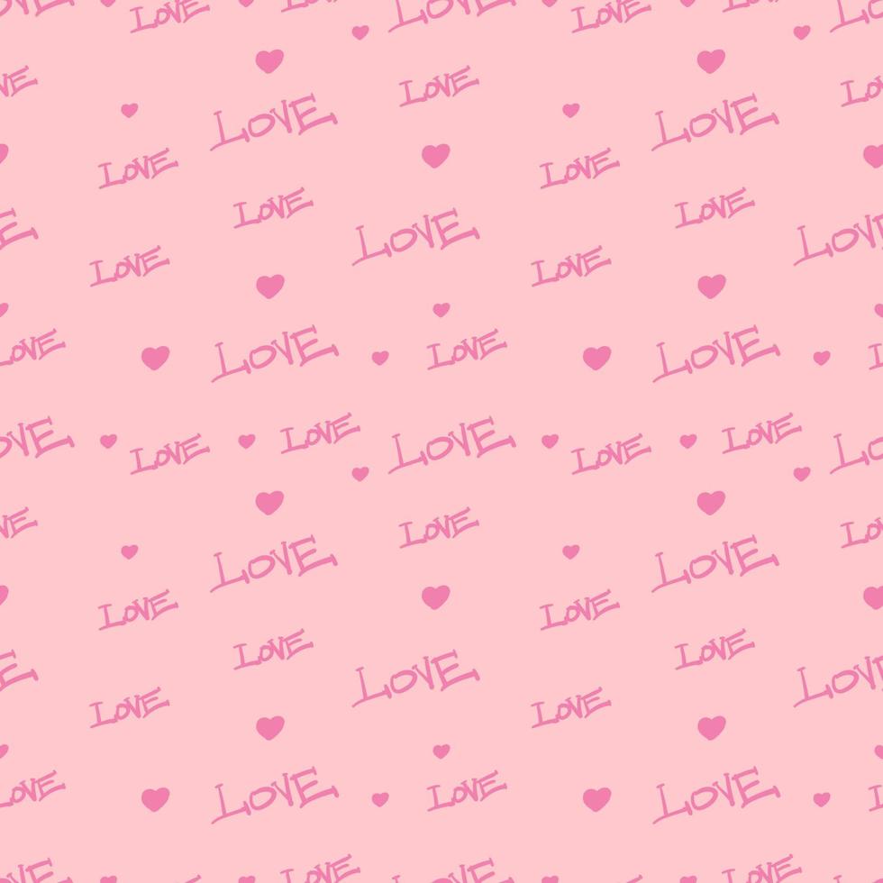 romantic seamless background love doodle text and heart shape vector