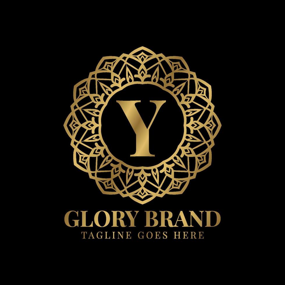 letter Y glory mandala vintage golden color luxury vector logo design