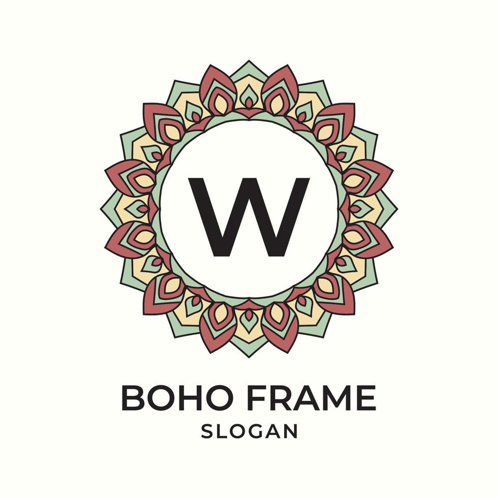 letter W mandala boho frame vintage design element vector