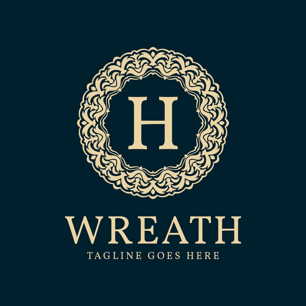 letter H wreath circle frame luxurious vector logo design
