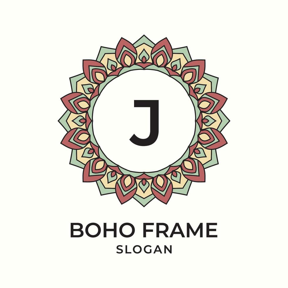 letter J mandala boho frame vintage design element vector