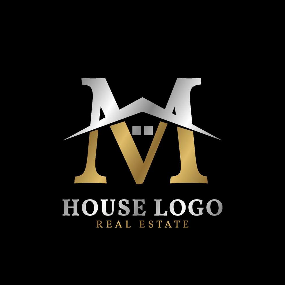 letter M with roof and window luxurious real estate vector logo design