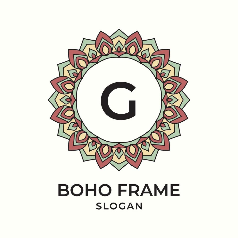 letter G mandala boho frame vintage design element vector