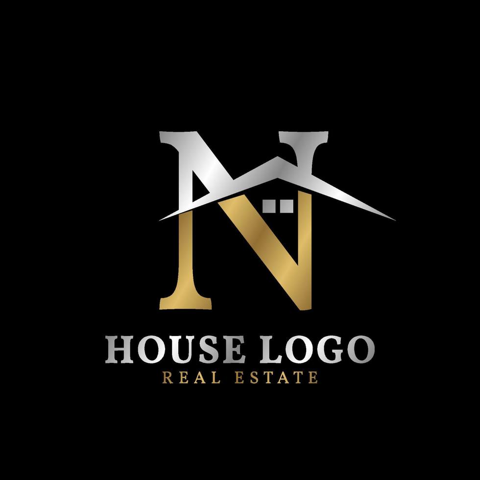 letter N with roof and window luxurious real estate vector logo design