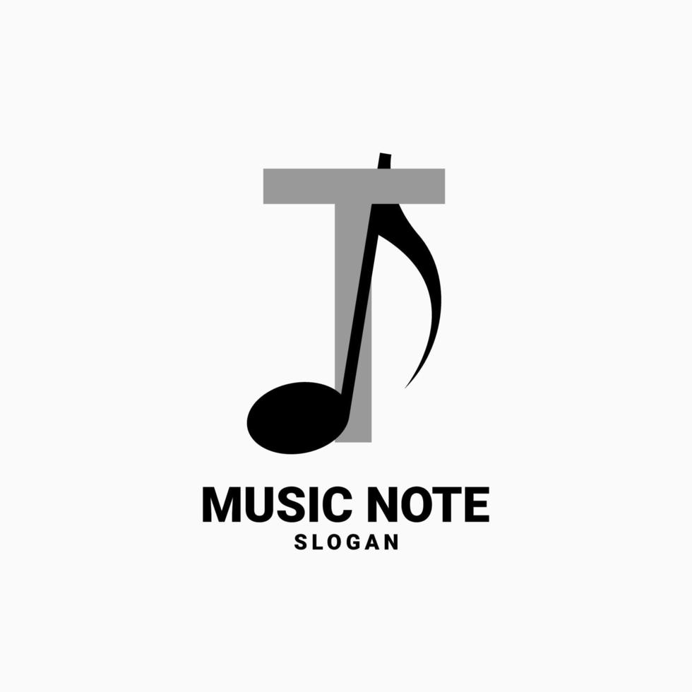 letra t con diseño de logotipo de vector de nota musical