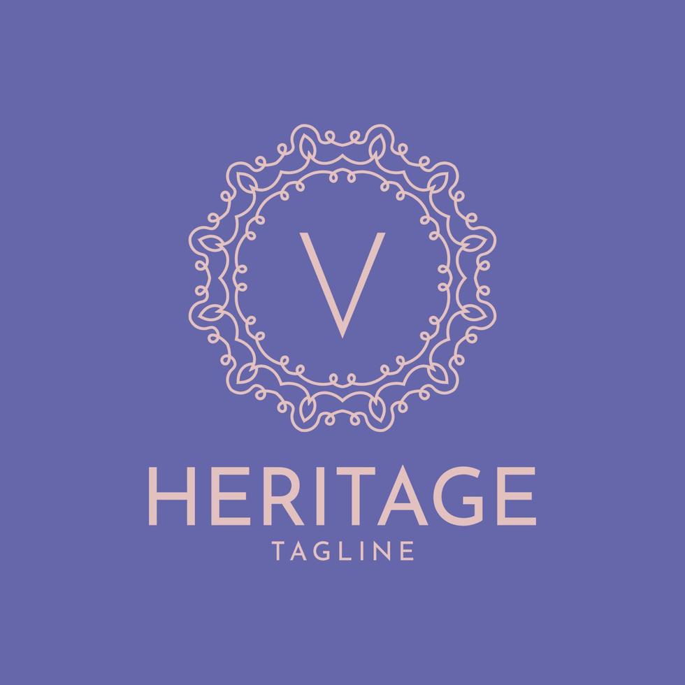 letter V feminine circle frame luxury vector logo design