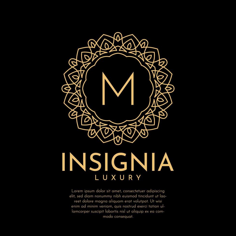 letter M luxurious insignia circle decorative lace vector logo design