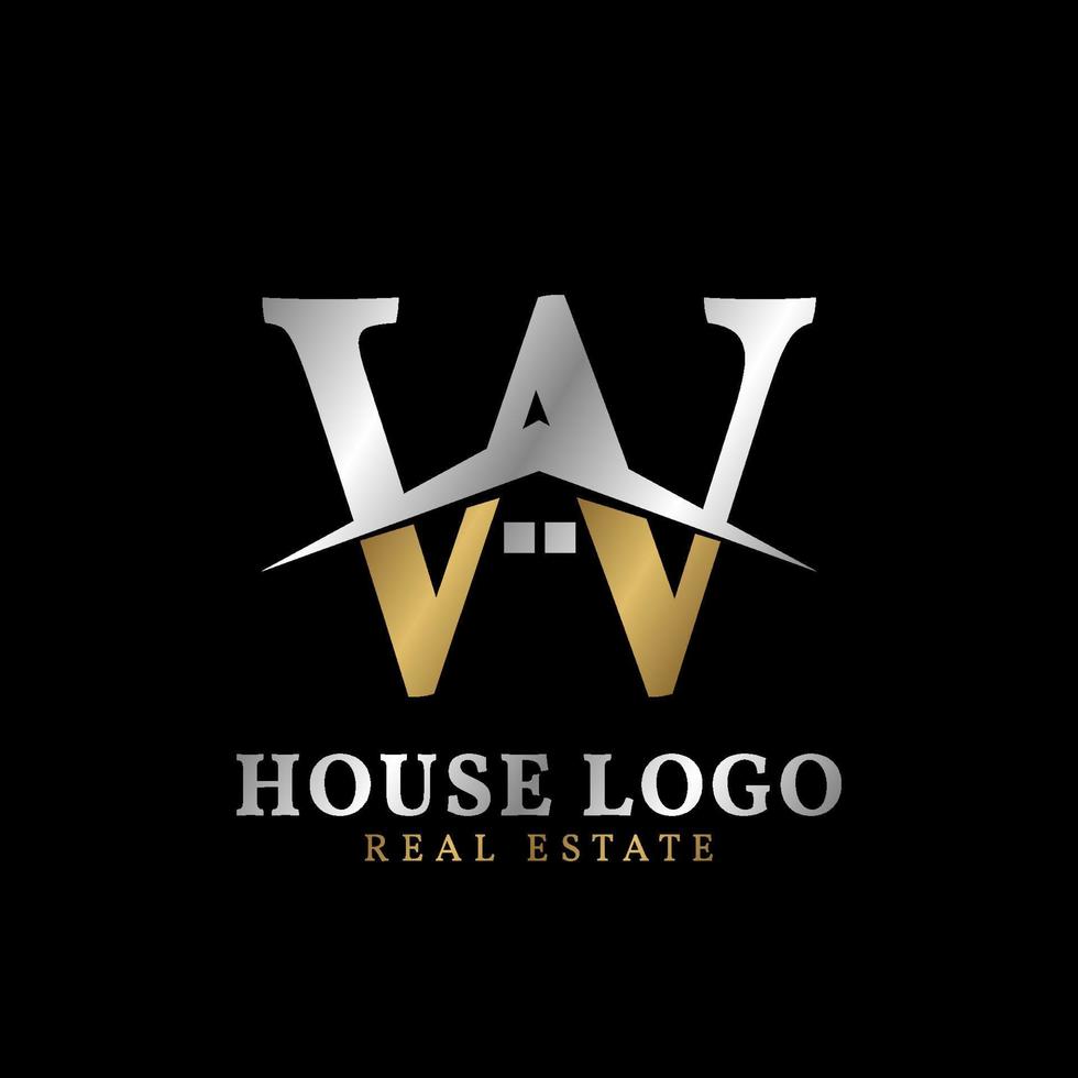 letter W with roof and window luxurious real estate vector logo design