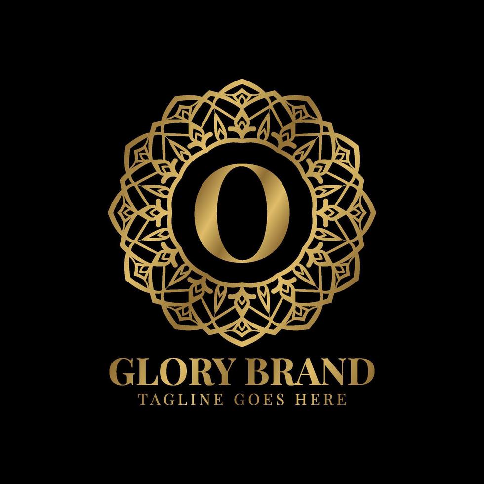 letra o gloria mandala vintage color dorado lujo vector logo diseño