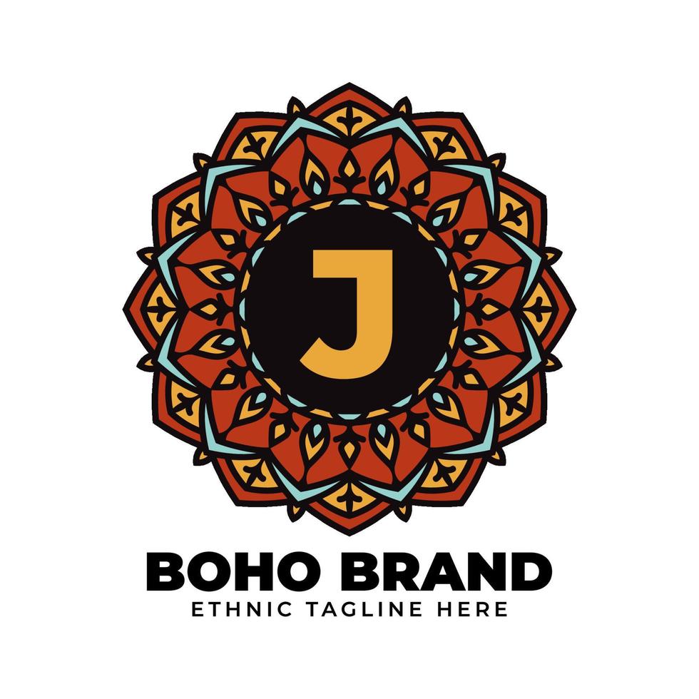 letter J mandala vintage color ethnic boho brand flower generation vector