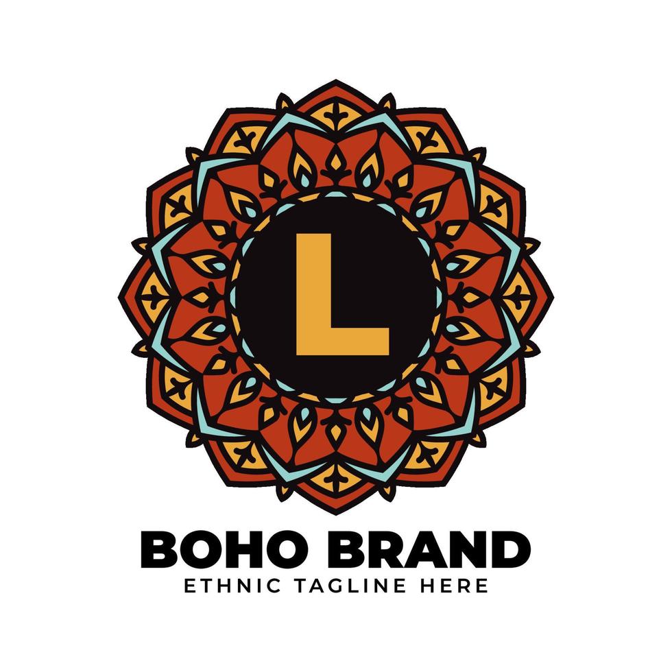 letter L mandala vintage color ethnic boho brand flower generation vector