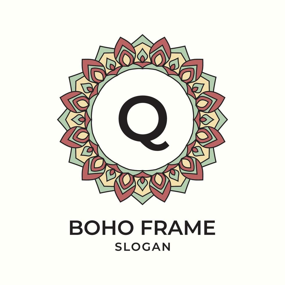 letter Q mandala boho frame vintage design element vector