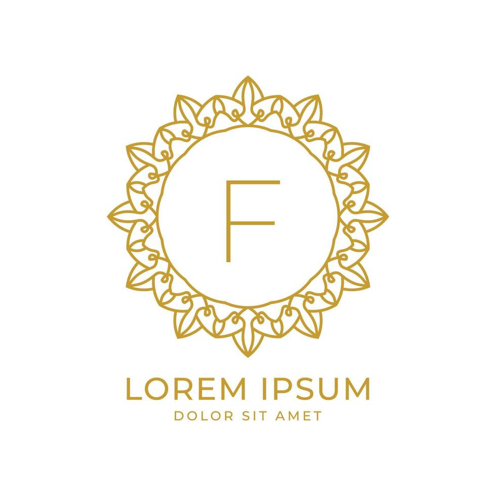 letra f diseño de logotipo de vector de cresta de lujo minimalista para spa, moda, boda, salón, hotel, bienes raíces, cuidado de la belleza