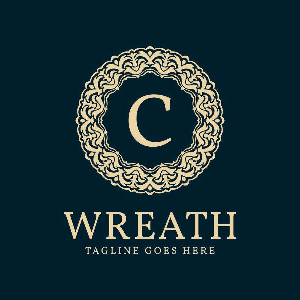letter C wreath circle frame luxurious vector logo design