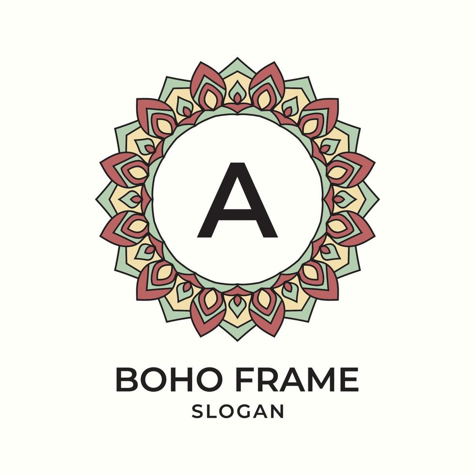 letter A mandala boho frame vintage design element vector