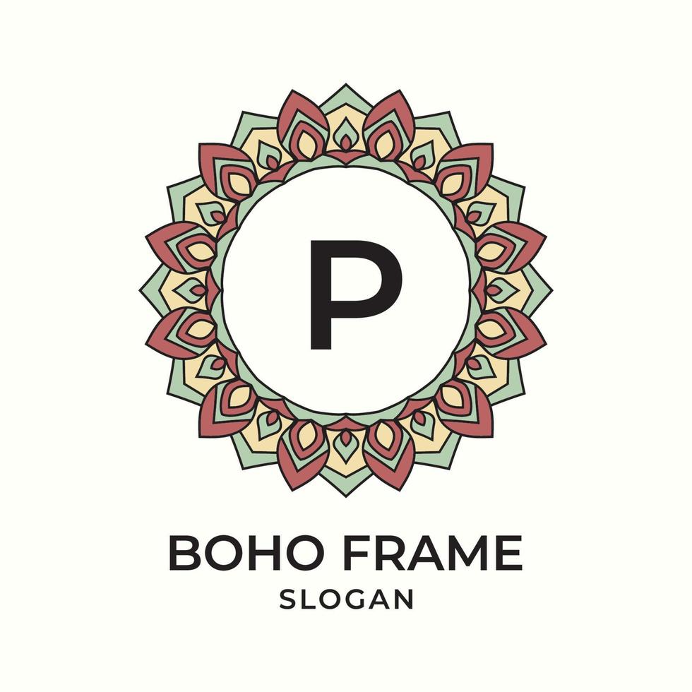 letter P mandala boho frame vintage design element vector