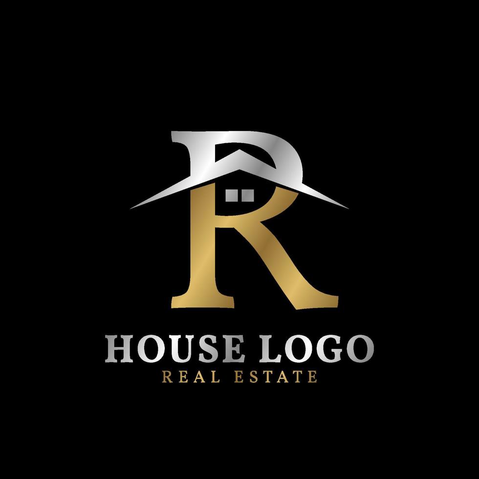 letter R with roof and window luxurious real estate vector logo design