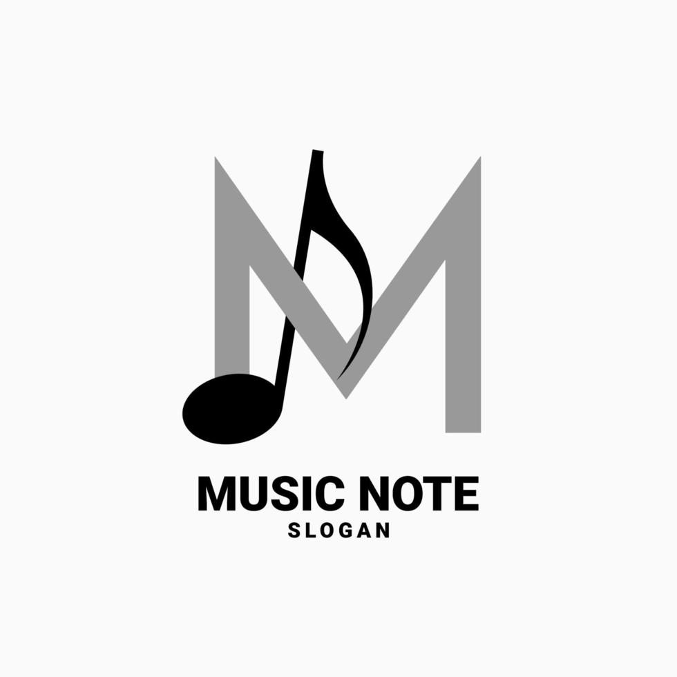 letra m con diseño de logotipo de vector de nota musical