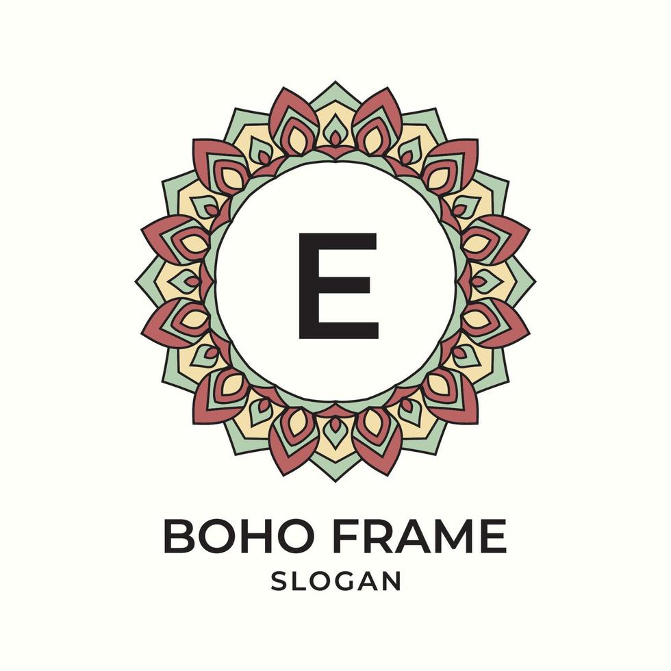 letter E mandala boho frame vintage design element vector