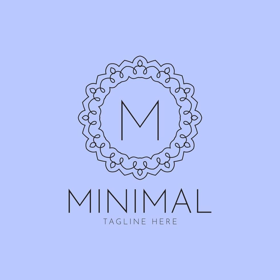 letter M minimalist vintage circle frame vector logo design