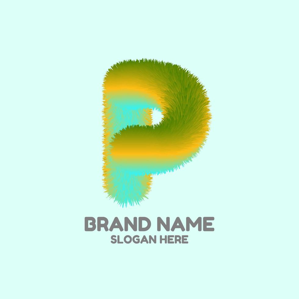 letter P cute furry vector logo design