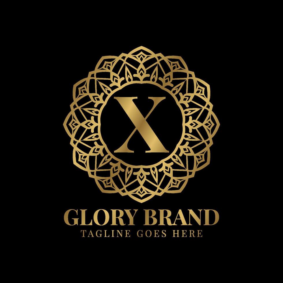 letter X glory mandala vintage golden color luxury vector logo design