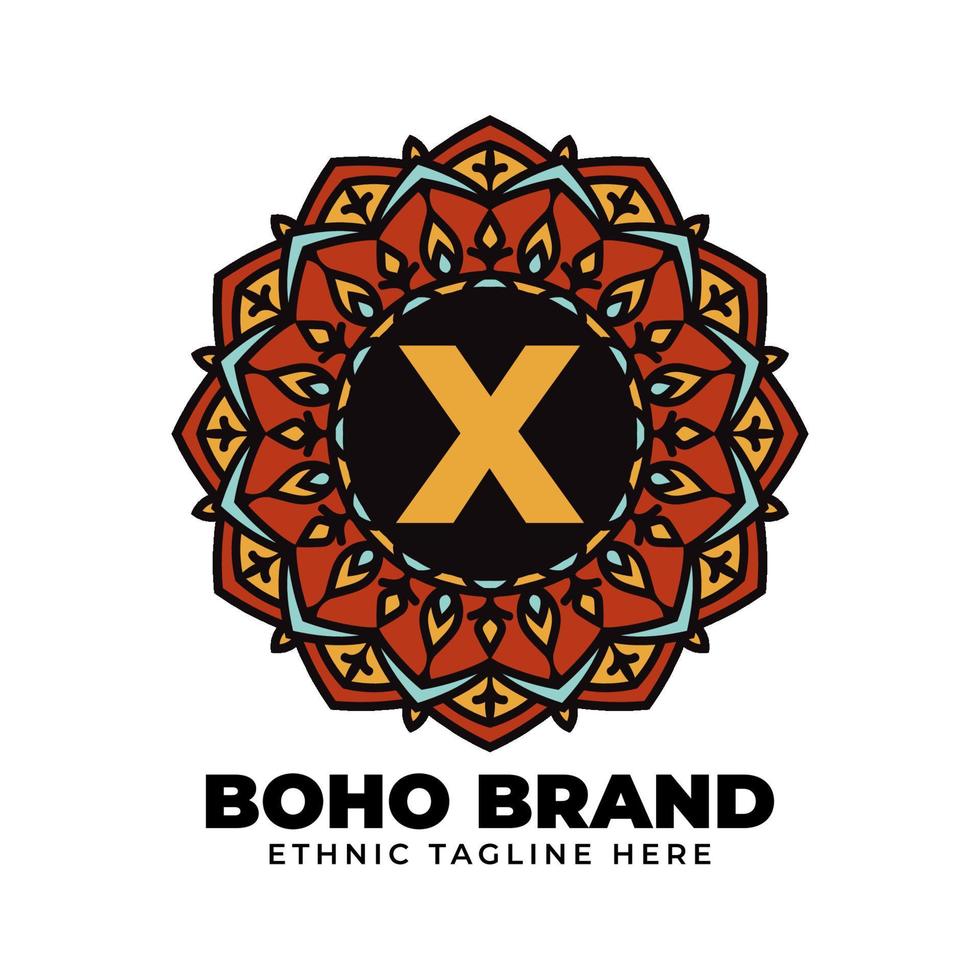 letter X mandala vintage color ethnic boho brand flower generation vector