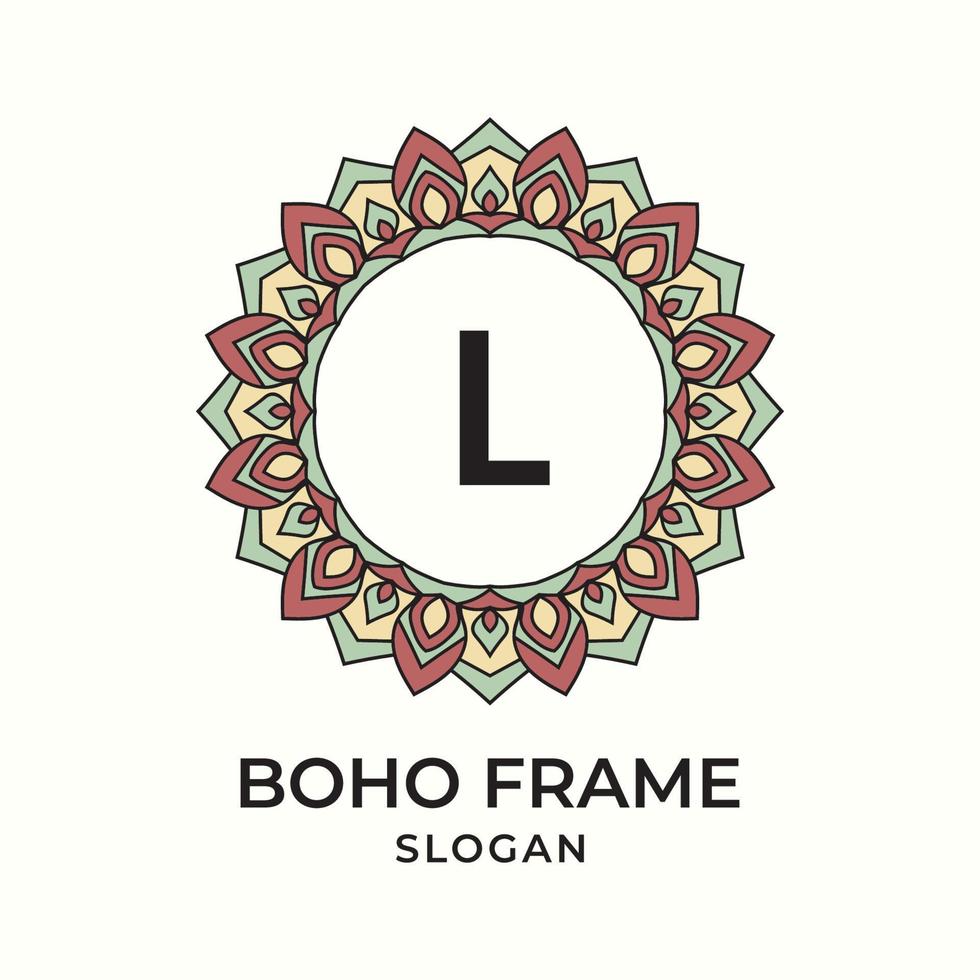 letter L mandala boho frame vintage design element vector