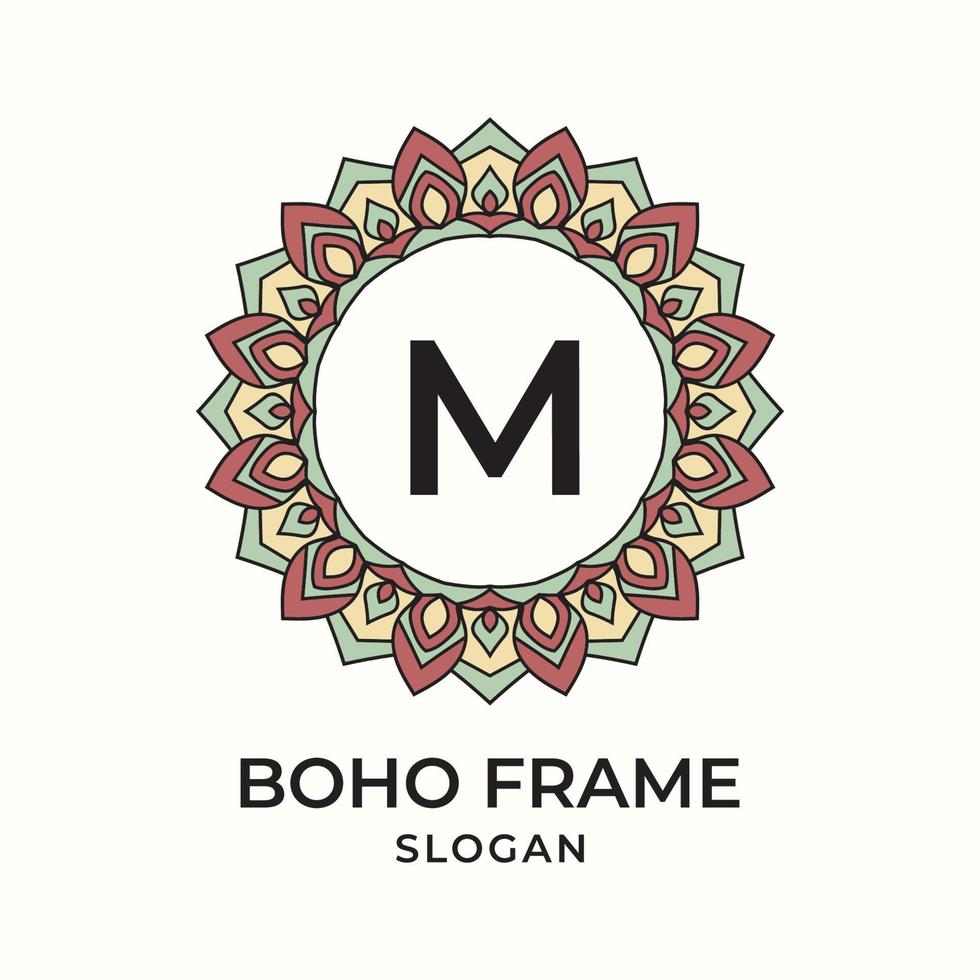 letter M mandala boho frame vintage design element vector
