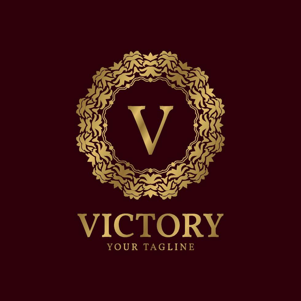 letter V crest organic luxury circular plants vector logo design