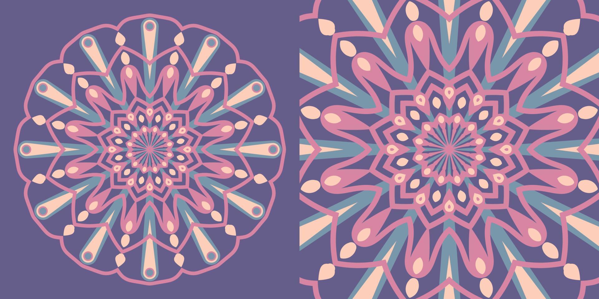 elemento de diseño de vector de flor de mandala simétrica circular abstracta de caleidoscopio de color vintage
