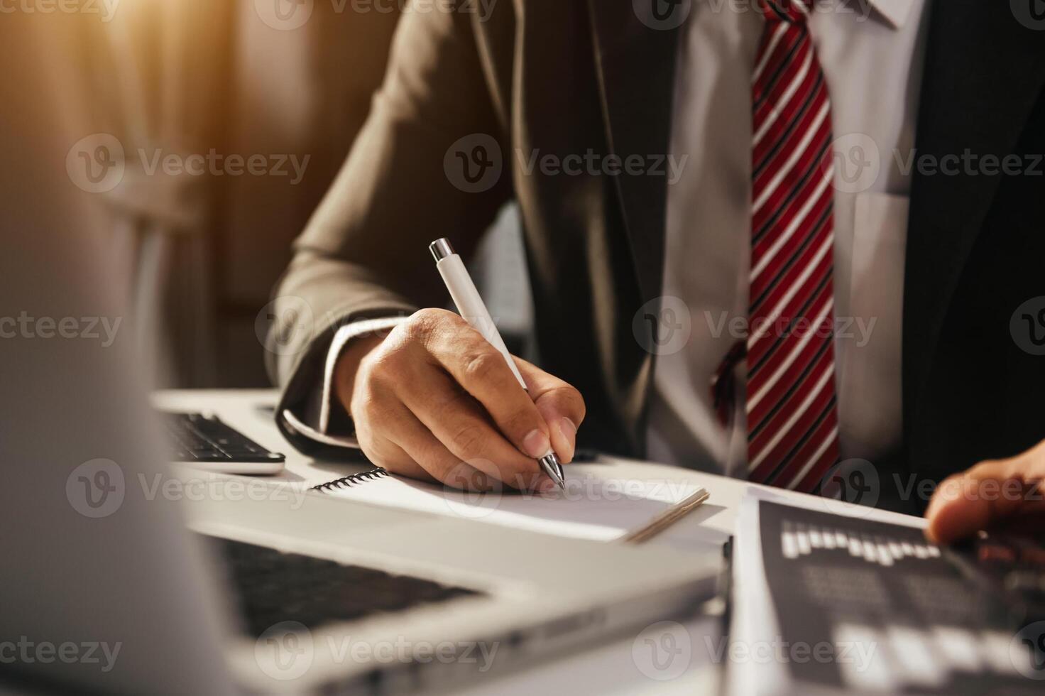business documents on office table with smart phone and digital tablet photo