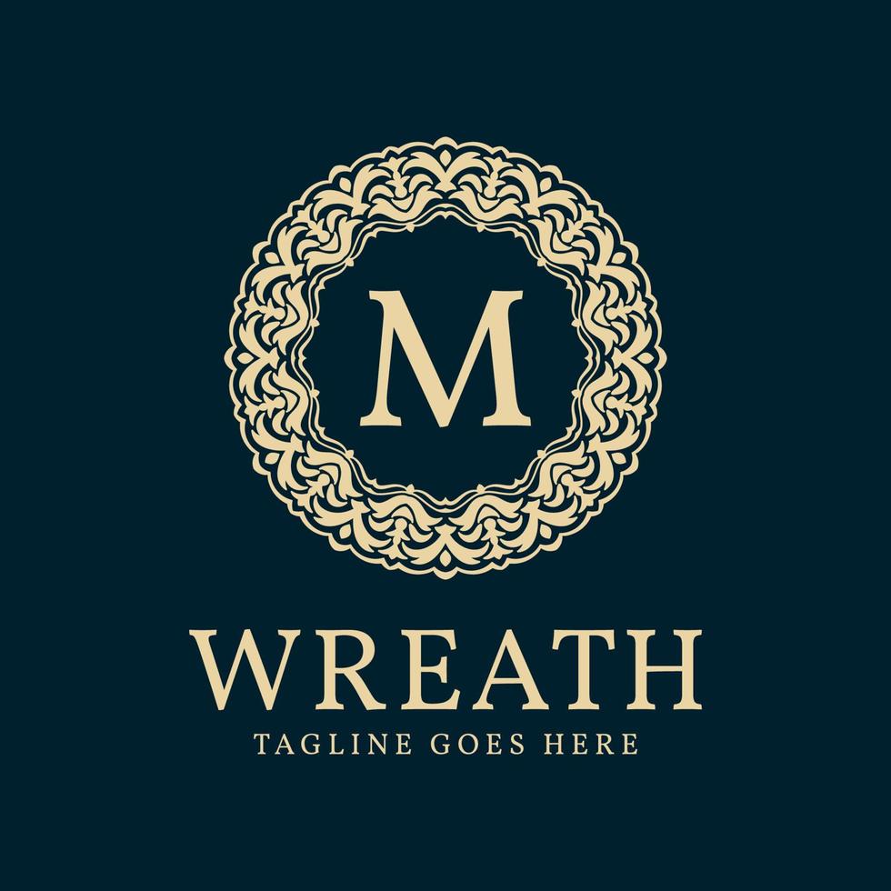 letter M wreath circle frame luxurious vector logo design