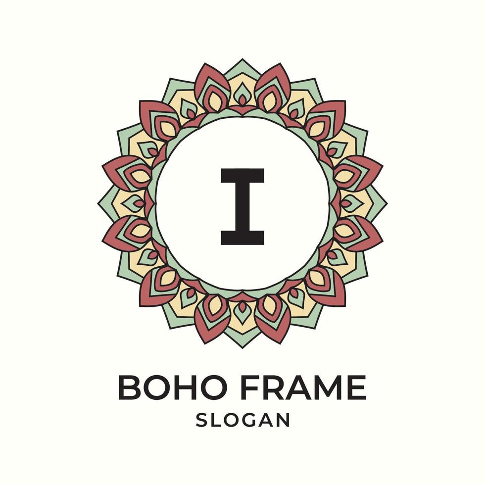 letter I mandala boho frame vintage design element vector
