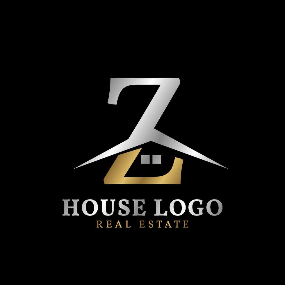 letter Z with roof and window luxurious real estate vector logo design