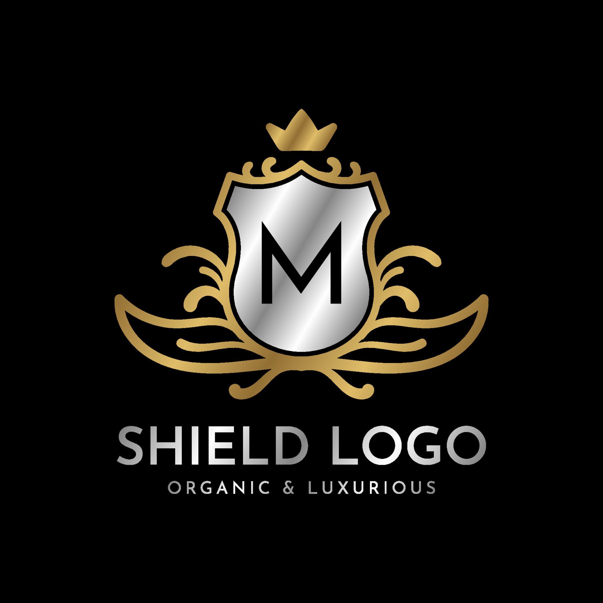 Gold royal shield m letter logo graceful elegant Vector Image