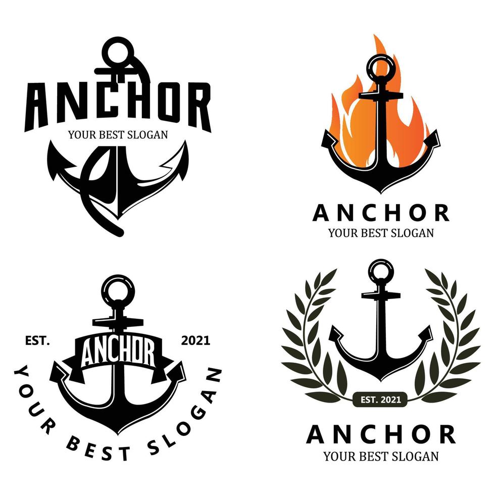 vector de icono de logotipo de ancla de barco, puerto, ilustración de diseño retro