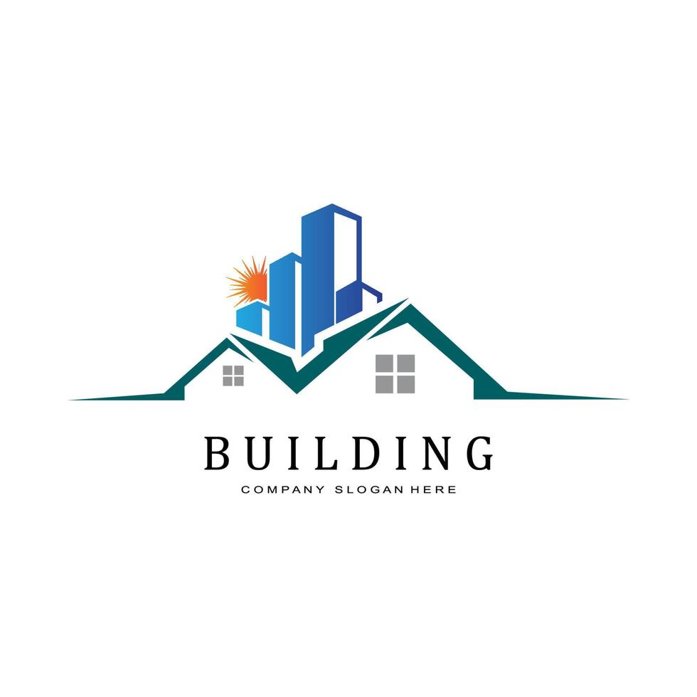 Urban building construction logo icon symbol, house, apartment, city view vector