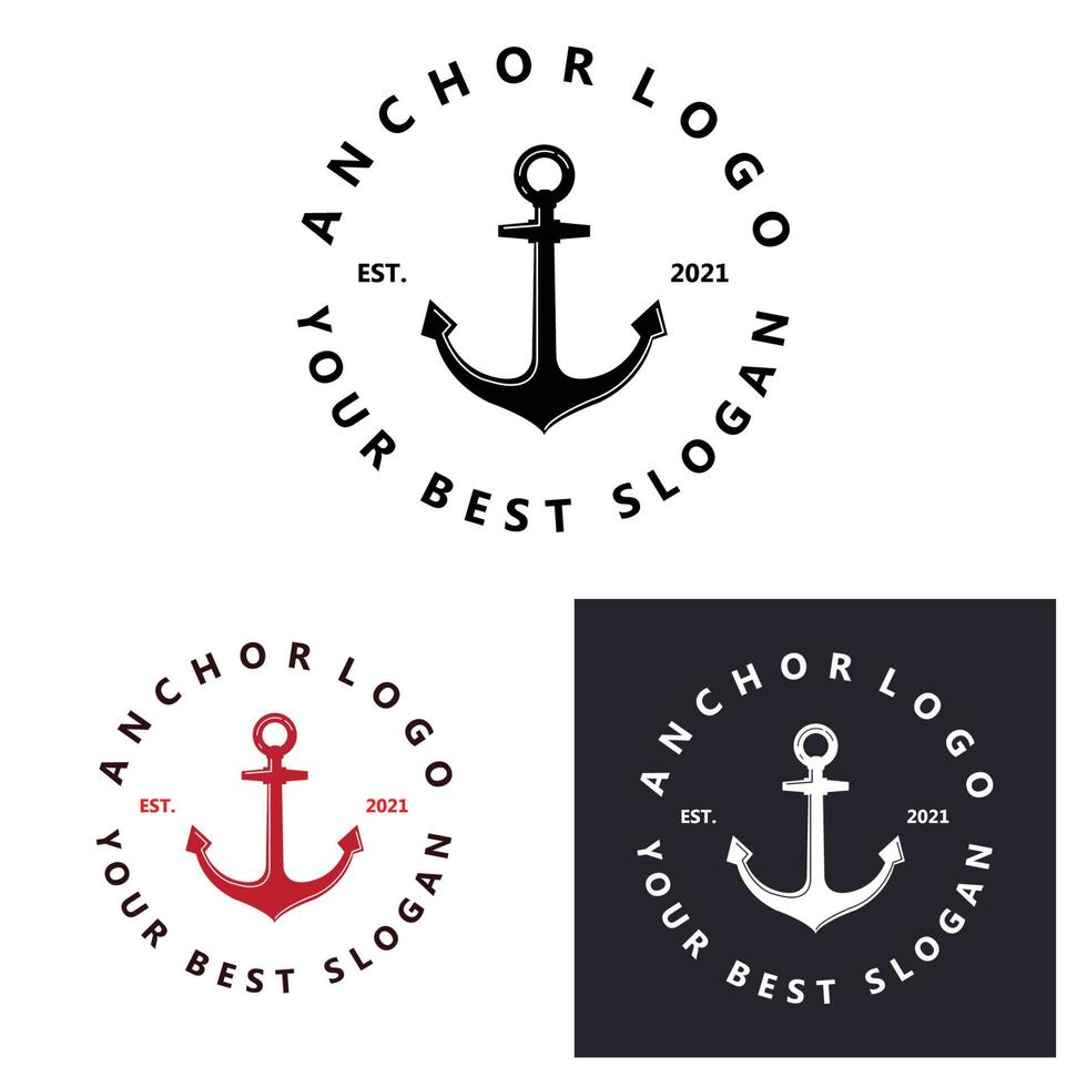 vector de icono de logotipo de ancla de barco, puerto, ilustración