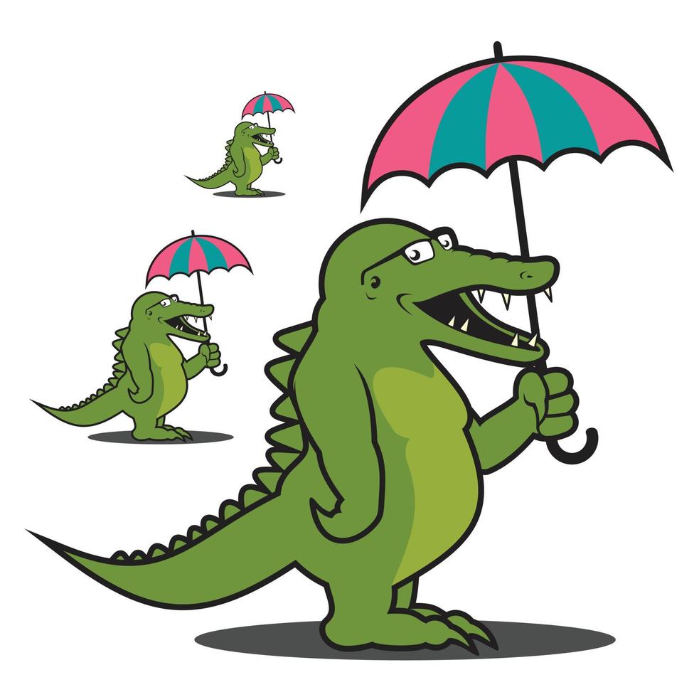 Funny aligator with umbrella illustration vector. vector