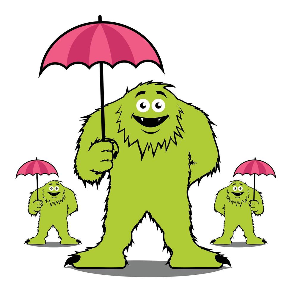 Funny monster with umbrella illustration vector. vector