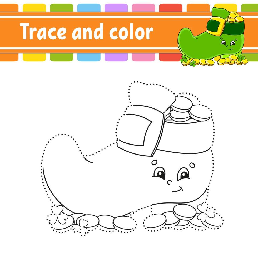 Trace and color. Coloring page for kids. Handwriting practice. Education developing worksheet. Activity page. Game for toddlers. St. Patrick's day. vector