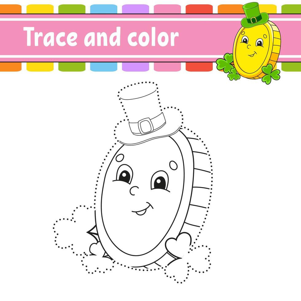 Trace and color. Coloring page for kids. Handwriting practice. Education developing worksheet. Activity page. Game for toddlers. St. Patrick's day. vector