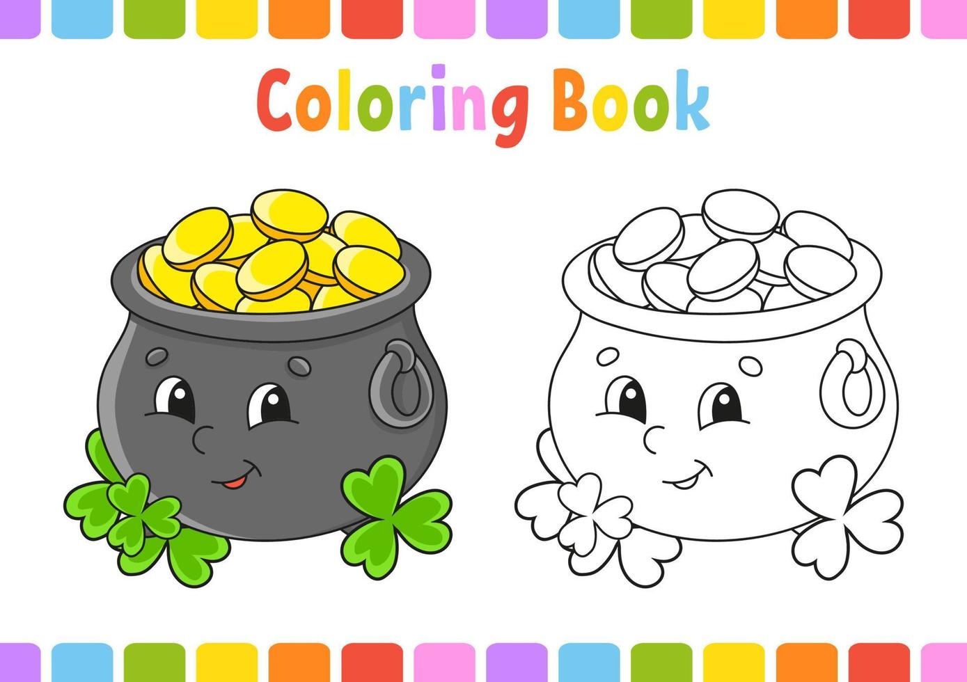 Coloring book for kids. St. Patrick's day. Cartoon character. Vector illustration. Fantasy page for children. Black contour silhouette. Isolated on white background.