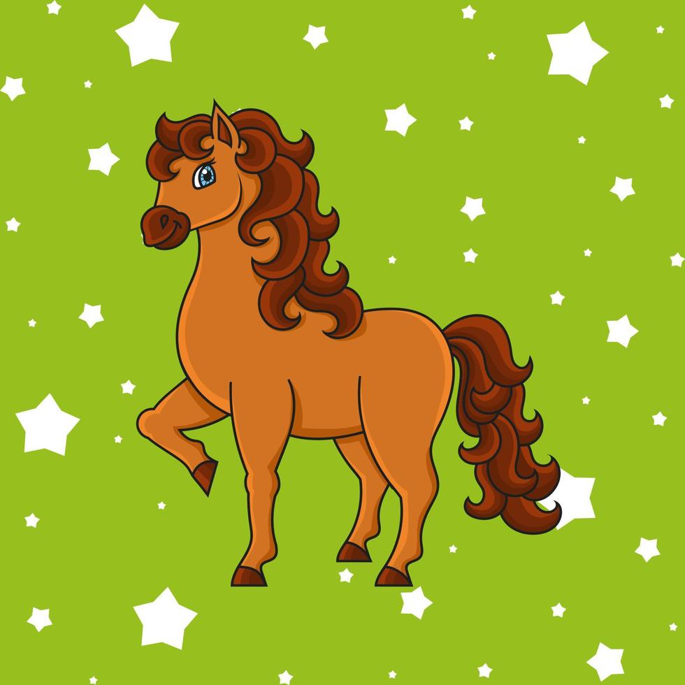 Cute horse. Farm animal. Cute cartoon character. Colorful vector illustration. Isolated on color background. Template for your design.