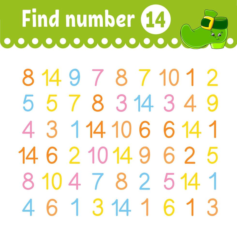 Find number. Education developing worksheet. Activity page with pictures. Game for children. Color isolated vector illustration. Funny character. cartoon style.