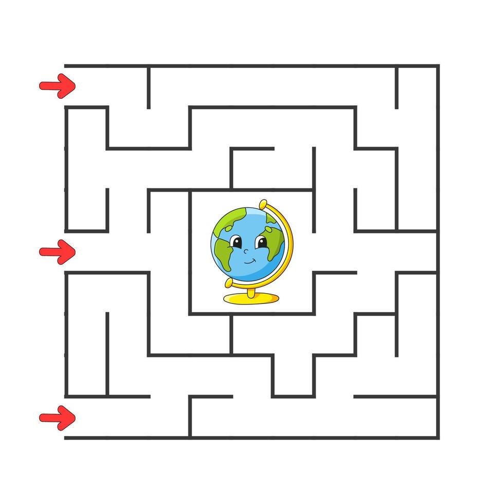 Square maze. Game for kids. Puzzle for children. cartoon character. Labyrinth conundrum. Color vector illustration. Find the right path. The development of logical and spatial thinking.